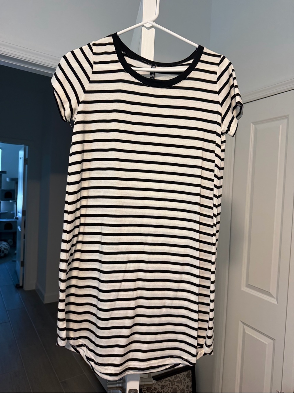 Cotton On Black and White Stripe Short Sleeve Tee Dress